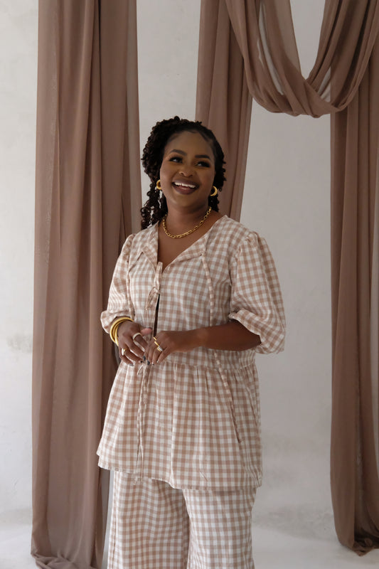 The SIENNA TIE TOP | Biscuit Check