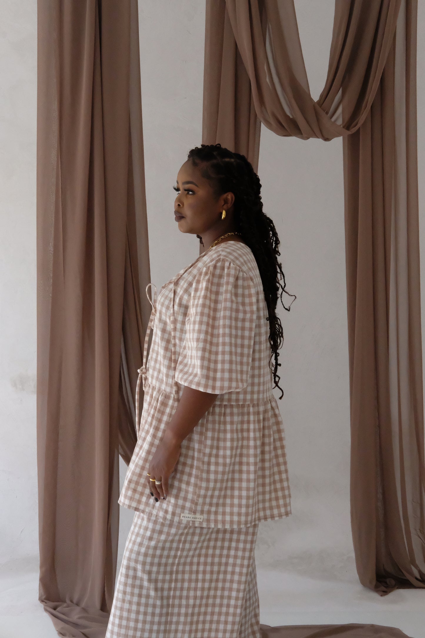 The SIENNA TIE TOP | Biscuit Check