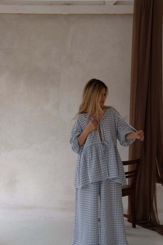 The SIENNA TIE TOP | Sky Blue Check