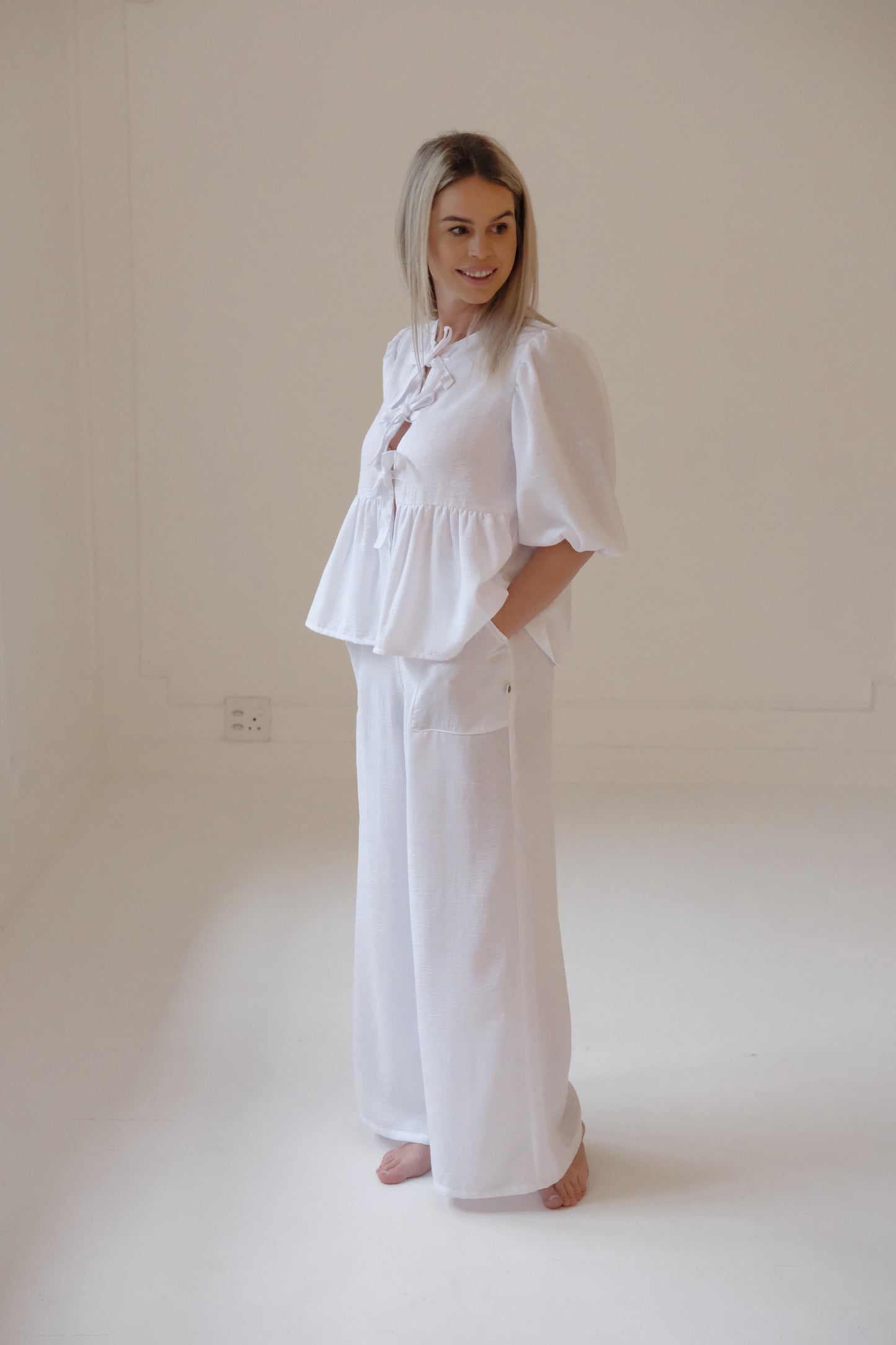 Adult Front Tie Set | WHITE LINEN LOOK