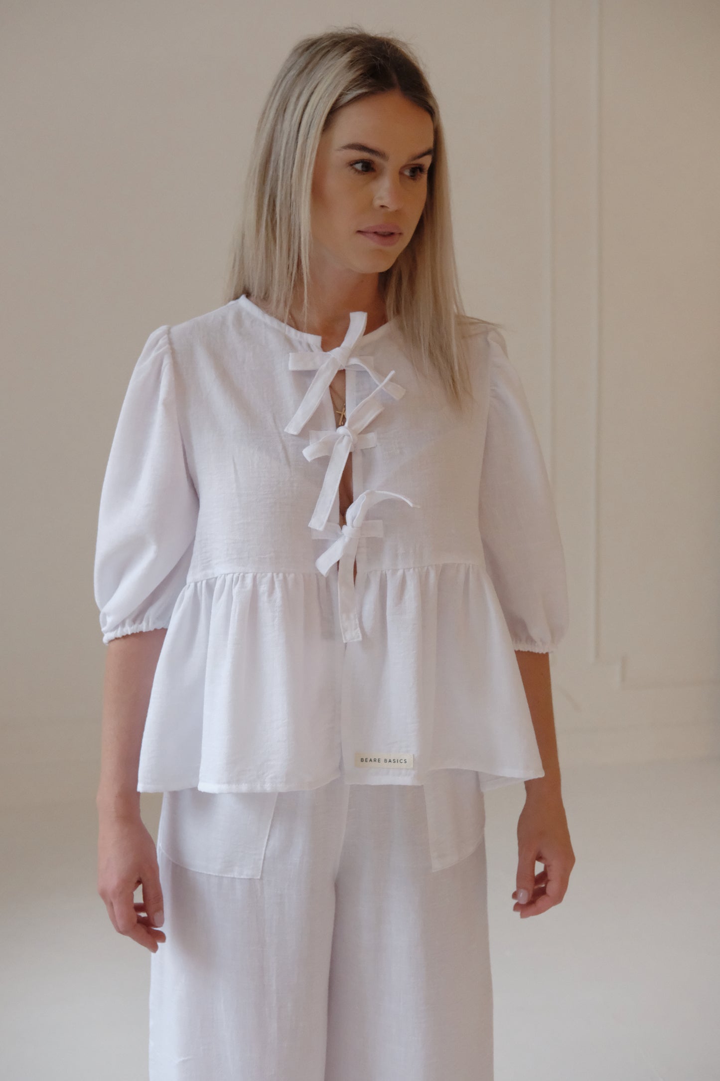 Adult Front Tie Set | WHITE LINEN LOOK