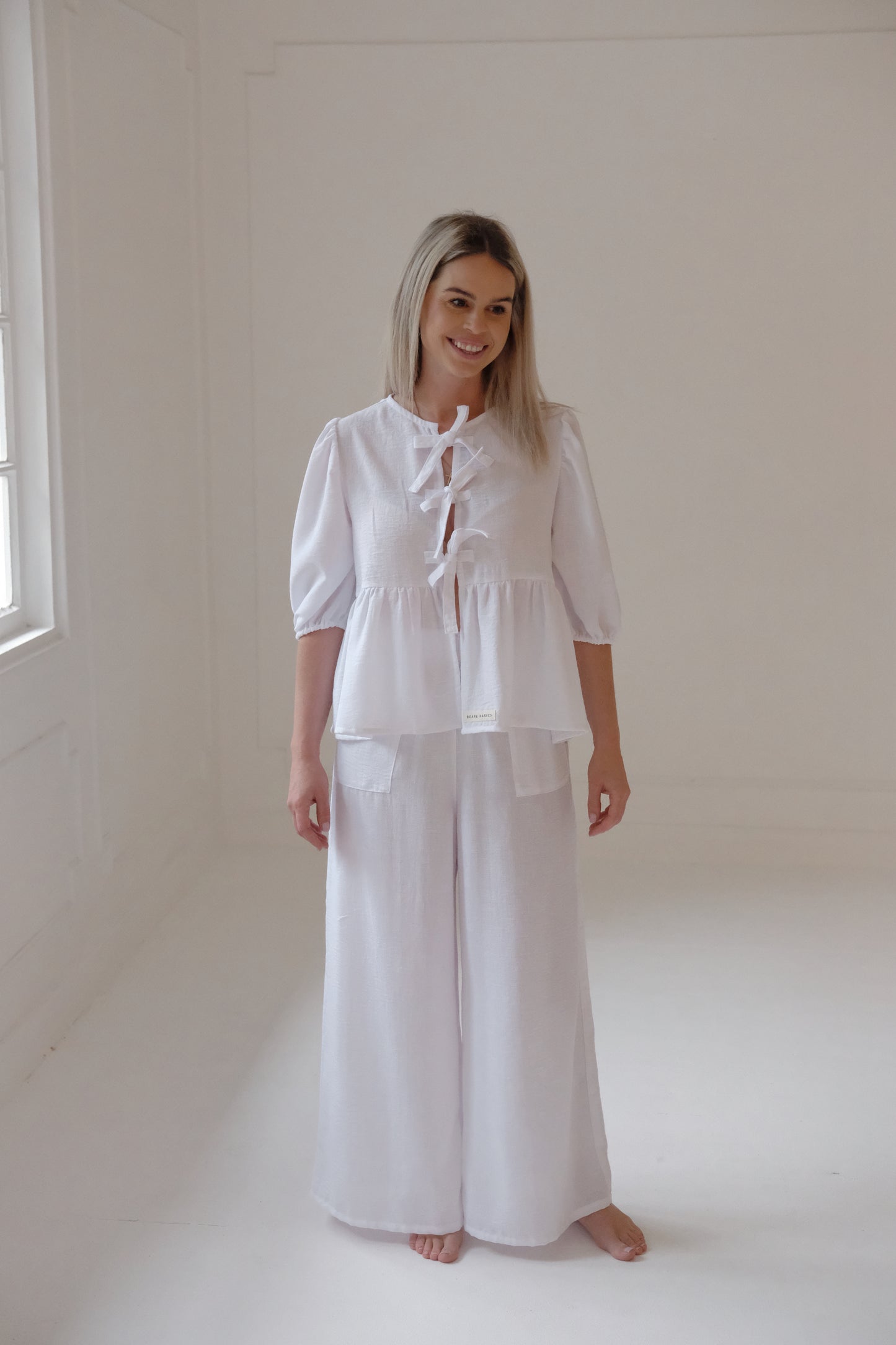 Adult Front Tie Set | WHITE LINEN LOOK