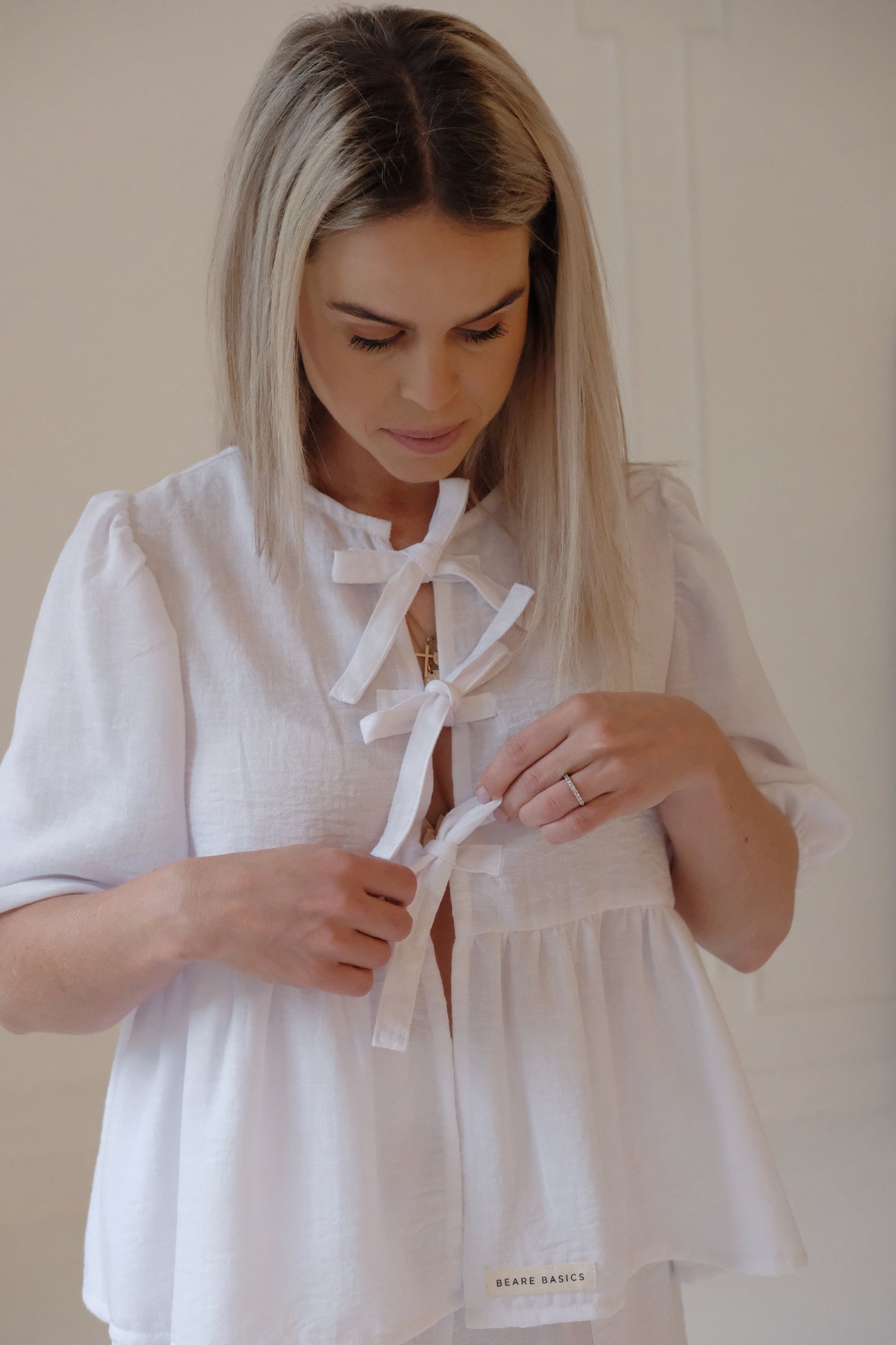 Adult Front Tie Set | WHITE LINEN LOOK