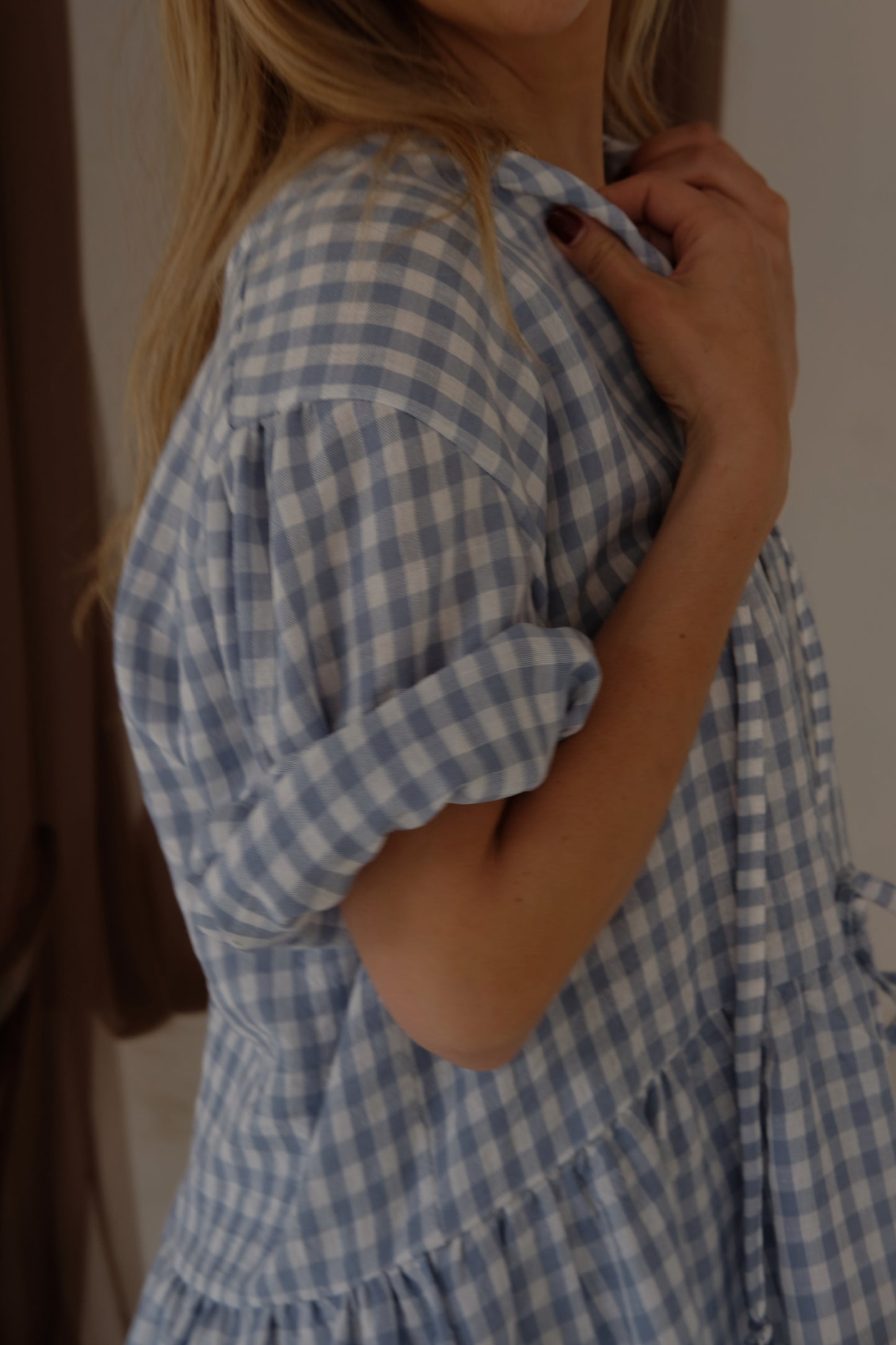 The SIENNA TIE TOP | Sky Blue Check