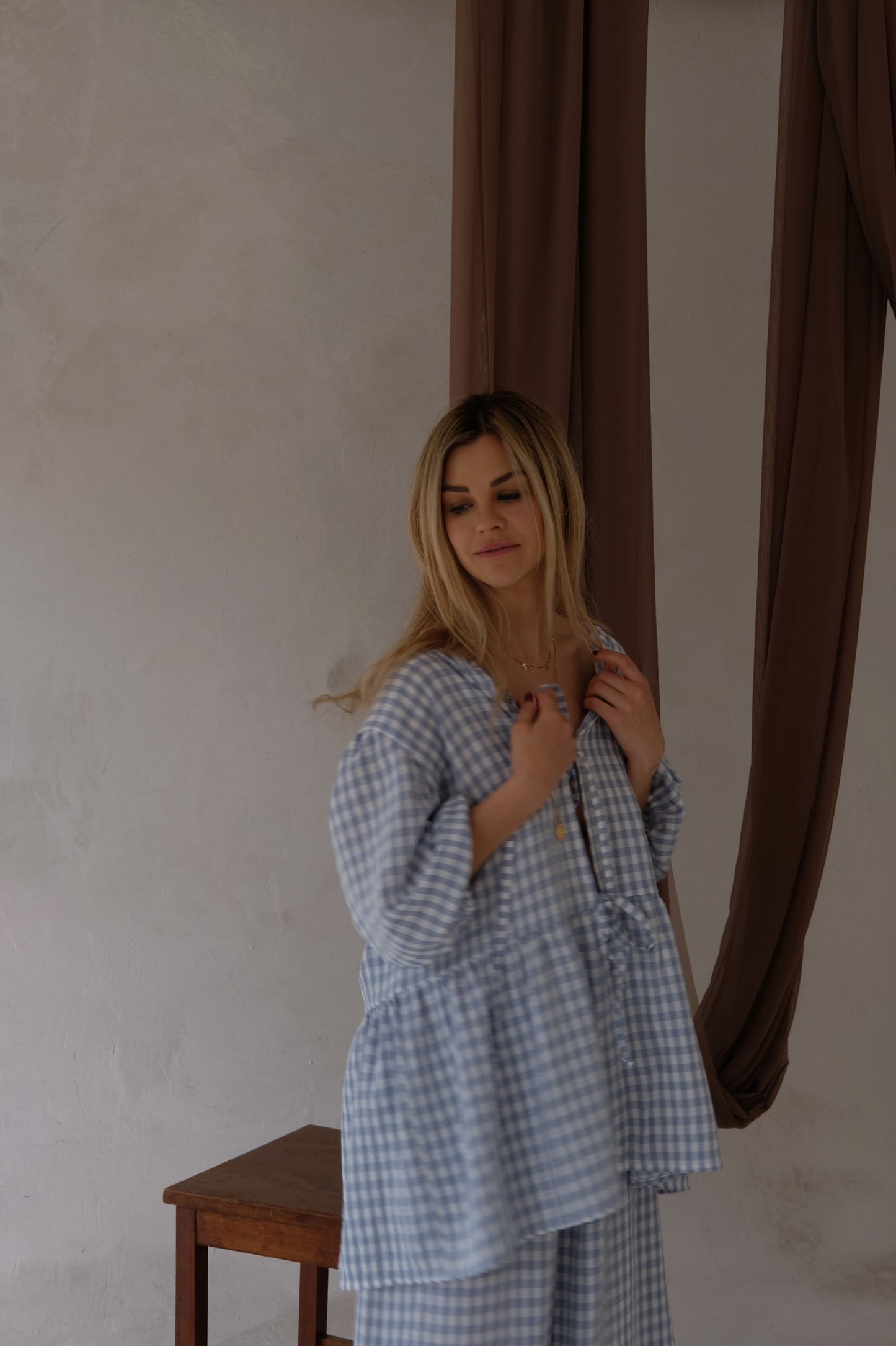 The SIENNA TIE TOP | Sky Blue Check