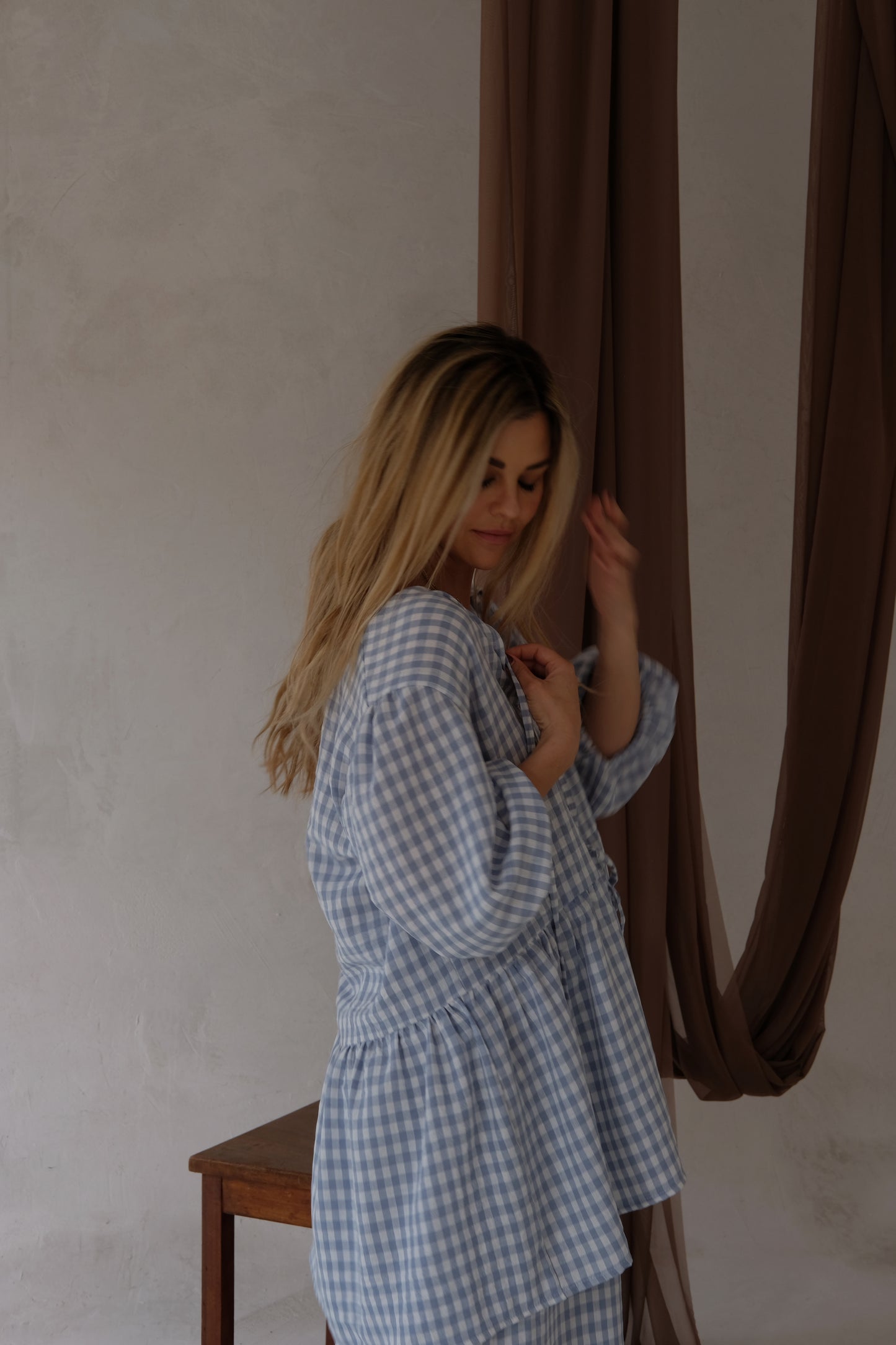 The SIENNA TIE TOP | Sky Blue Check