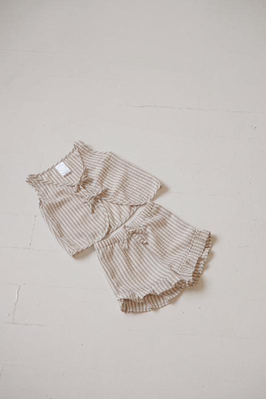 Girly Frill Front Tie Set | BISCUIT STRIPE