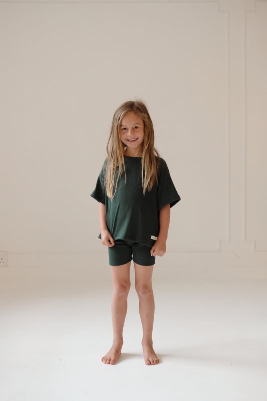 Kids Biker Shorts Set | BOTTLE GREEN